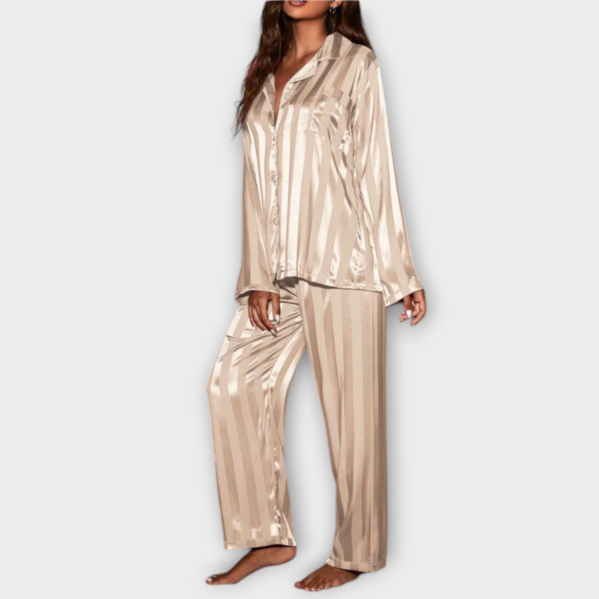 Bella gestreiftes Satin-Pyjama-Set