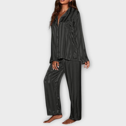 Bella gestreiftes Satin-Pyjama-Set