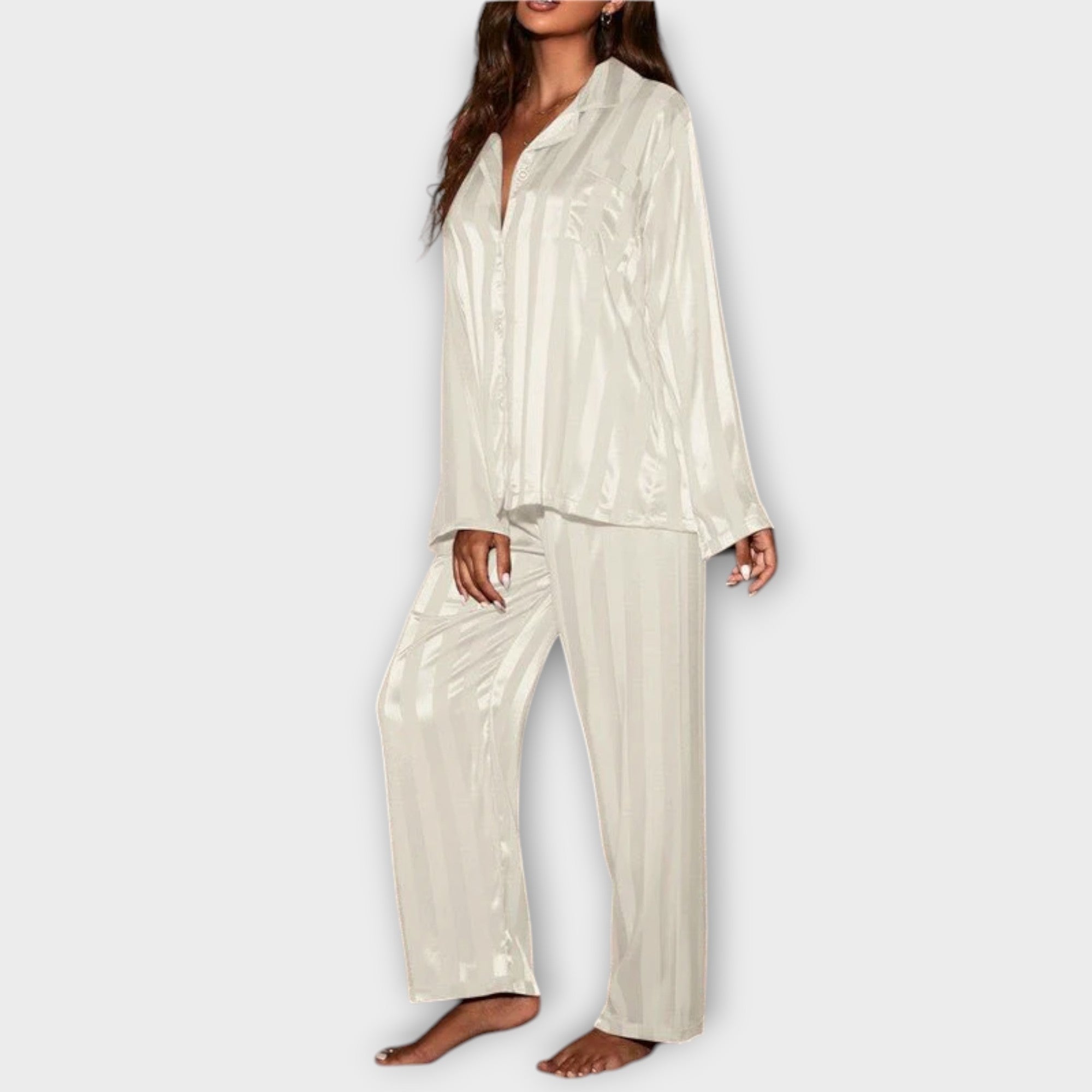 Bella gestreiftes Satin-Pyjama-Set